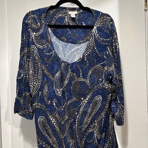 Chico's Blue and White Paisley Blouse Size 3